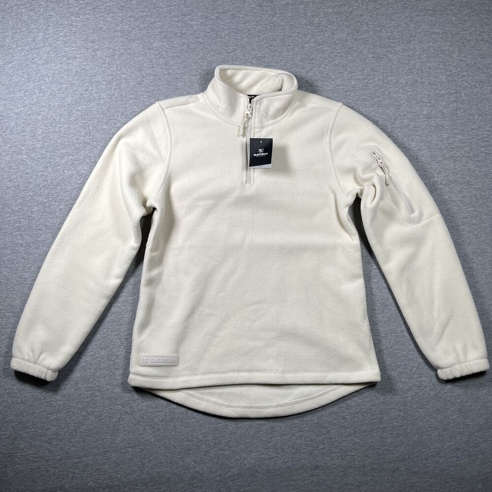 BAERSkin Pullover Womens S White 1/4 Zip Fleece High Neck Pockets Logo
